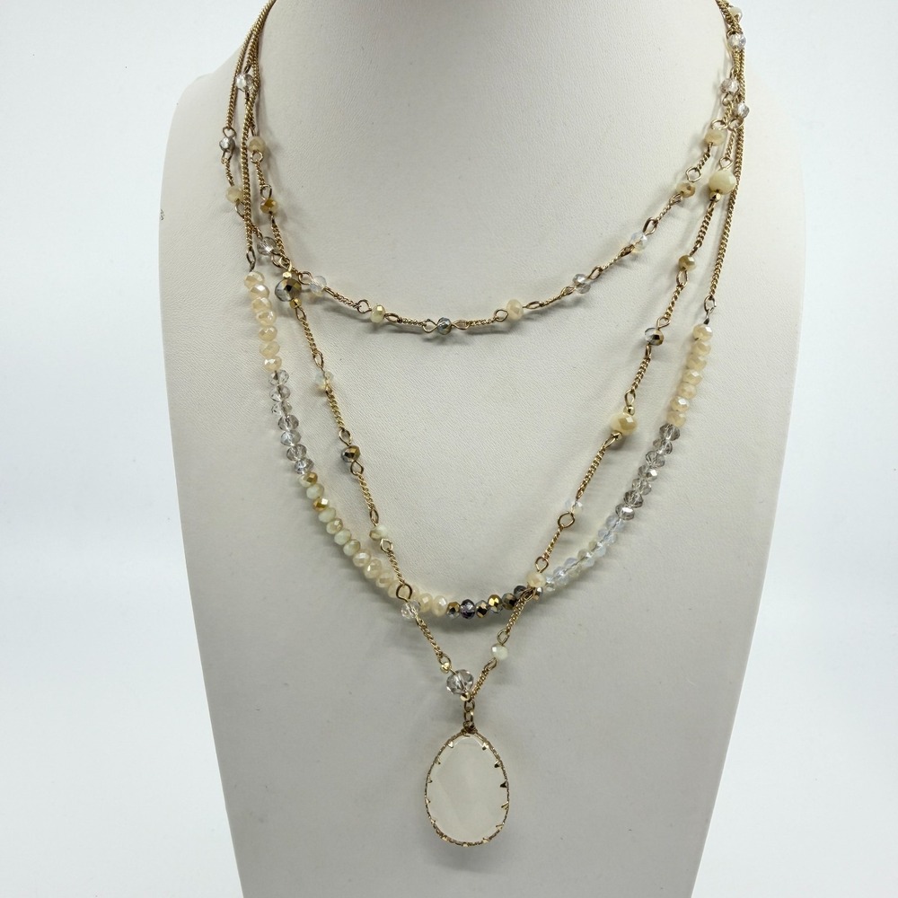 VTG Boho Crystal Bead Necklace with Teardrop Pendant - Festival Gift